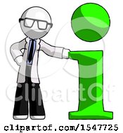 Poster, Art Print Of White Doctor Scientist Man With Info Symbol Leaning Up Against It