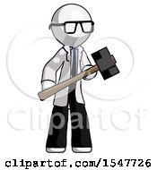 Poster, Art Print Of White Doctor Scientist Man With Sledgehammer Standing Ready To Work Or Defend