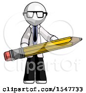 Poster, Art Print Of White Doctor Scientist Man Writer Or Blogger Holding Large Pencil