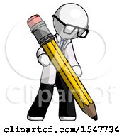 Poster, Art Print Of White Doctor Scientist Man Writing With Large Pencil