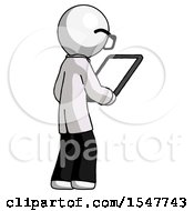 White Doctor Scientist Man Looking At Tablet Device Computer Facing Away