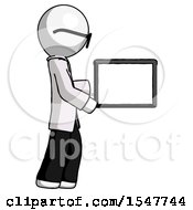 Poster, Art Print Of White Doctor Scientist Man Show Tablet Device Computer To Viewer Blank Area