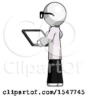 Poster, Art Print Of White Doctor Scientist Man Looking At Tablet Device Computer With Back To Viewer