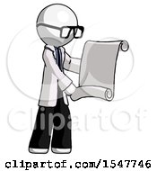 Poster, Art Print Of White Doctor Scientist Man Holding Blueprints Or Scroll
