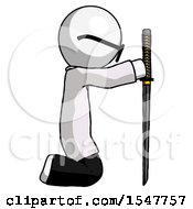 Poster, Art Print Of White Doctor Scientist Man Kneeling With Ninja Sword Katana Showing Respect