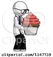 Poster, Art Print Of White Doctor Scientist Man Holding Large Cupcake Ready To Eat Or Serve