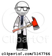 Poster, Art Print Of White Doctor Scientist Man Holding Red Fire Fighters Ax