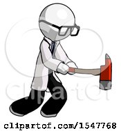 Poster, Art Print Of White Doctor Scientist Man With Ax Hitting Striking Or Chopping