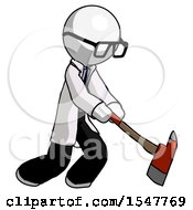 Poster, Art Print Of White Doctor Scientist Man Striking With A Red Firefighters Ax