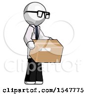 White Doctor Scientist Man Holding Package To Send Or Recieve In Mail