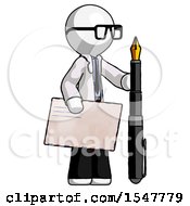 Poster, Art Print Of White Doctor Scientist Man Holding Large Envelope And Calligraphy Pen