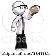 White Doctor Scientist Man Holding Football Up