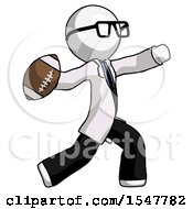 White Doctor Scientist Man Throwing Football