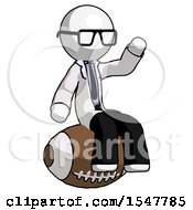 White Doctor Scientist Man Sitting On Giant Football
