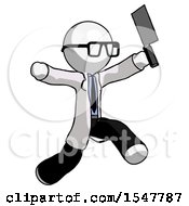 Poster, Art Print Of White Doctor Scientist Man Psycho Running With Meat Cleaver