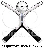 White Doctor Scientist Man With Arms And Legs Stretched Out