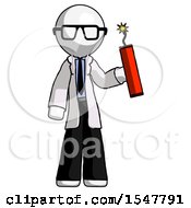 Poster, Art Print Of White Doctor Scientist Man Holding Dynamite With Fuse Lit