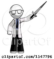 White Doctor Scientist Man Holding Sword In The Air Victoriously