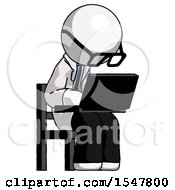 Poster, Art Print Of White Doctor Scientist Man Using Laptop Computer While Sitting In Chair Angled Right