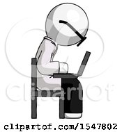 Poster, Art Print Of White Doctor Scientist Man Using Laptop Computer While Sitting In Chair View From Side