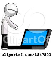 White Doctor Scientist Man Using Large Laptop Computer Side Orthographic View