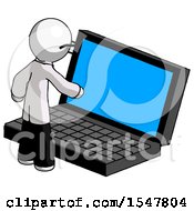 White Doctor Scientist Man Using Large Laptop Computer