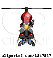 Red Doctor Scientist Man Flying In Gyrocopter Front View