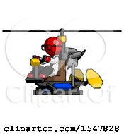 Red Doctor Scientist Man Flying In Gyrocopter Front Side Angle View