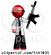 Poster, Art Print Of Red Doctor Scientist Man Holding Automatic Gun