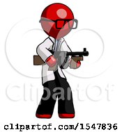 Poster, Art Print Of Red Doctor Scientist Man Tommy Gun Gangster Shooting Pose