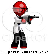 Poster, Art Print Of Red Doctor Scientist Man Shooting Automatic Assault Weapon