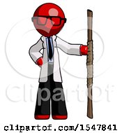 Red Doctor Scientist Man Holding Staff Or Bo Staff