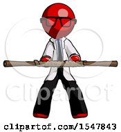 Poster, Art Print Of Red Doctor Scientist Man Bo Staff Kung Fu Defense Pose