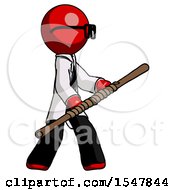 Poster, Art Print Of Red Doctor Scientist Man Holding Bo Staff In Sideways Defense Pose