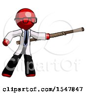 Poster, Art Print Of Red Doctor Scientist Man Bo Staff Pointing Right Kung Fu Pose