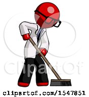 Poster, Art Print Of Red Doctor Scientist Man Cleaning Services Janitor Sweeping Side View