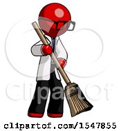 Poster, Art Print Of Red Doctor Scientist Man Sweeping Area With Broom