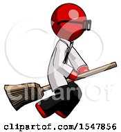 Poster, Art Print Of Red Doctor Scientist Man Flying On Broom