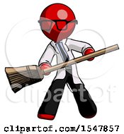 Red Doctor Scientist Man Broom Fighter Defense Pose