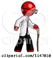 Poster, Art Print Of Red Doctor Scientist Man Walking With Hiking Stick