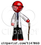 Poster, Art Print Of Red Doctor Scientist Man Standing With Hiking Stick