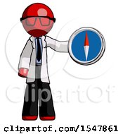 Poster, Art Print Of Red Doctor Scientist Man Holding A Large Compass