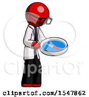 Poster, Art Print Of Red Doctor Scientist Man Looking At Large Compass Facing Right