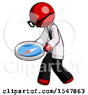 Red Doctor Scientist Man Walking With Large Compass