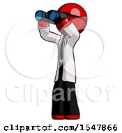 Poster, Art Print Of Red Doctor Scientist Man Looking Through Binoculars To The Left