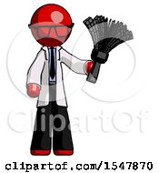 Poster, Art Print Of Red Doctor Scientist Man Holding Feather Duster Facing Forward