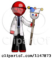 Red Doctor Scientist Man Holding Jester Staff
