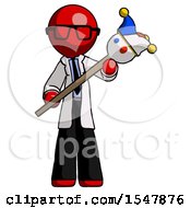 Poster, Art Print Of Red Doctor Scientist Man Holding Jester Diagonally