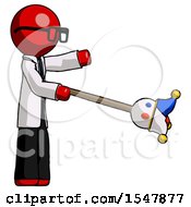 Poster, Art Print Of Red Doctor Scientist Man Holding Jesterstaff - I Dub Thee Foolish Concept