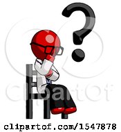 Poster, Art Print Of Red Doctor Scientist Man Question Mark Concept Sitting On Chair Thinking